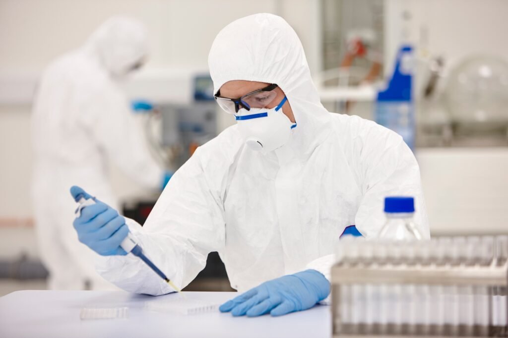 Scientists working in laboratory